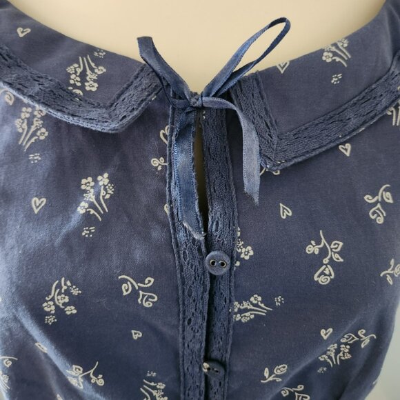 NWT size SMALL Free People BEASLEY Mini dress cotton navy floral collared blue - Picture 6 of 16